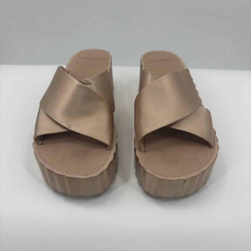 Tory Burch Bellini Blush Scallop Wedge Platform Criss Cross Sandals Womens 9M